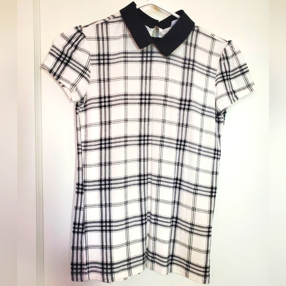 Black and White Plaid Collard T-Shirt Size XS